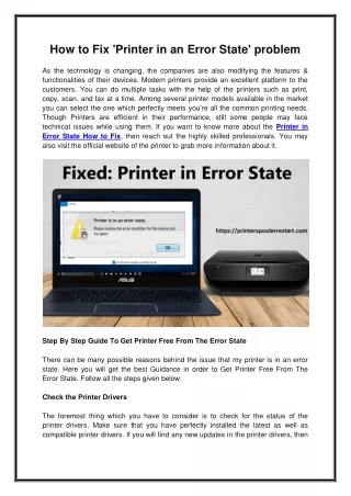 how to fix printer in an error state problem