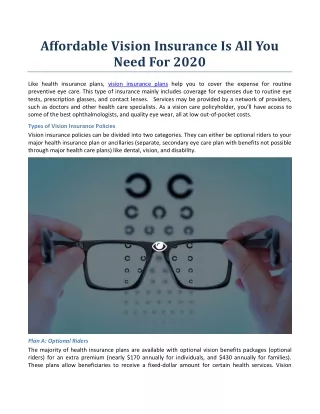 Affordable Vision Insurance Is All You Need For 2020