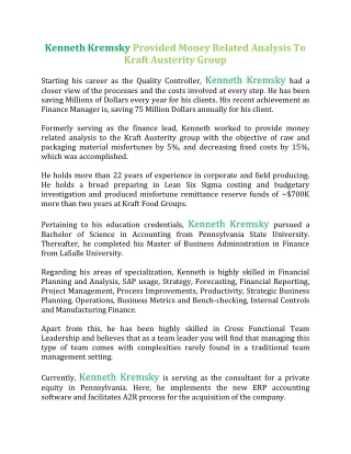 kenneth kremsky provided money related analysis