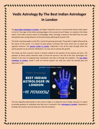 Vedic Astrology By The Best Indian Astrologer In London
