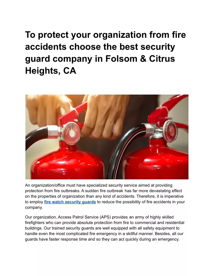 to protect your organization from fire accidents