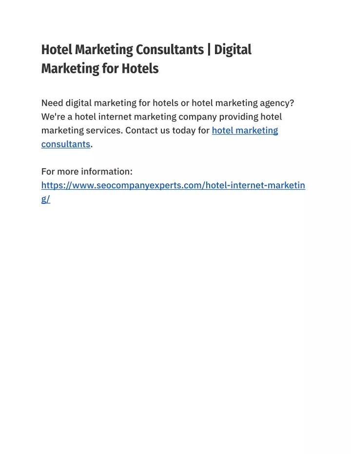 hotel marketing consultants digital marketing