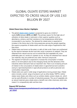 global oleate esters market expected to cross