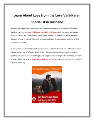 Learn About Love from the Love Vashikaran Specialist in Brisbane