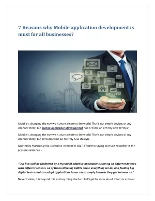 Reasons Why Mobile Application Development Is Must For All Businesses?