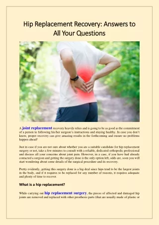 Hip Replacement Recovery - Answers to All Your Questions