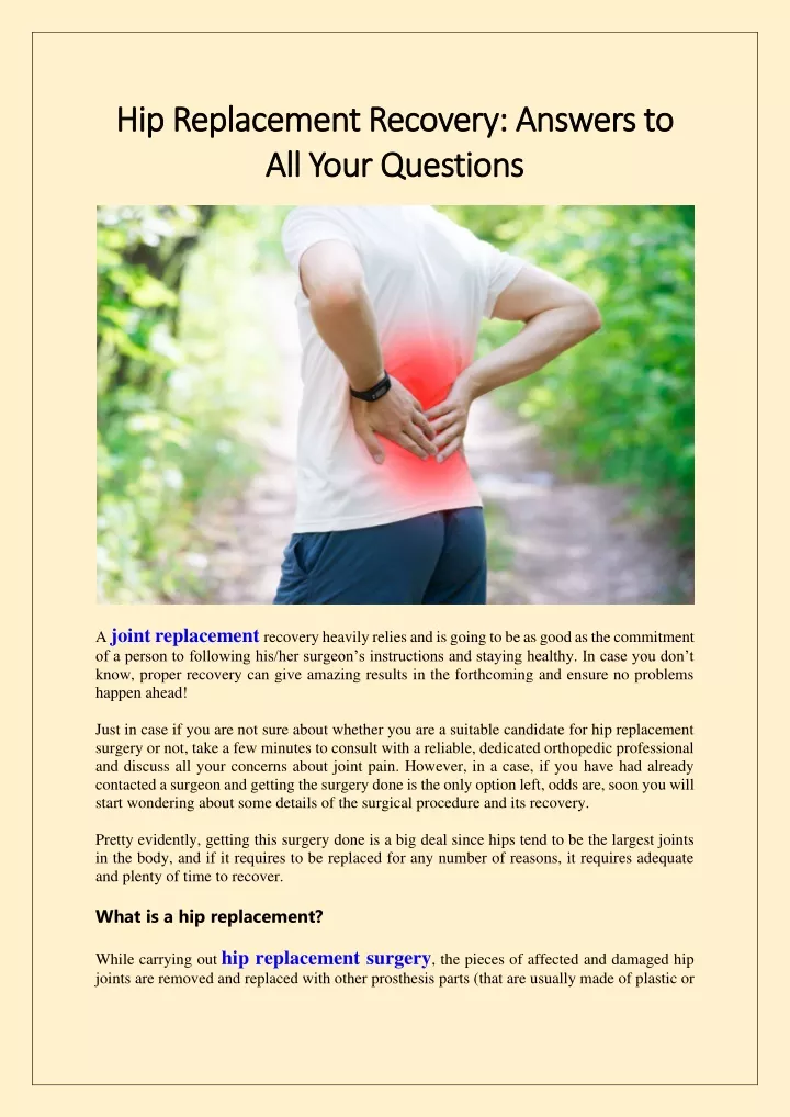 hip replacement recovery answers