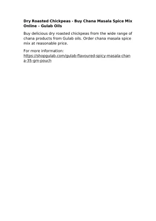 Dry Roasted Chickpeas - Buy Chana Masala Spice Mix Online - Gulab Oils