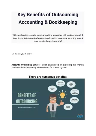 Key Benefits of Outsourcing Accounting & Bookkeeping