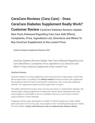 CeraCare Reviews (Cera Care) - Does CeraCare Diabetes ...