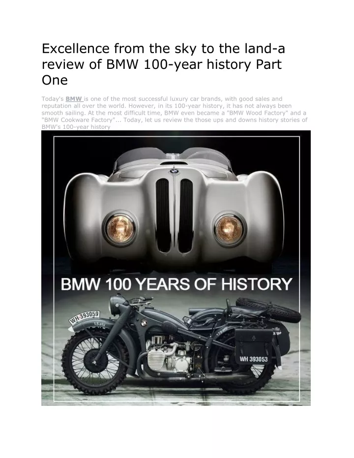 excellence from the sky to the land a review of bmw 100 year history part one