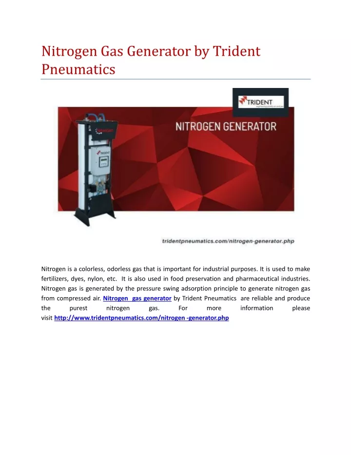 nitrogen gas generator by trident pneumatics