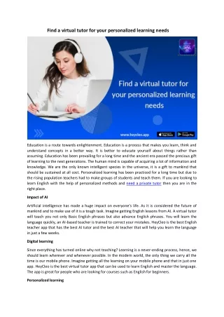 Find a virtual tutor for your personalized learning needs
