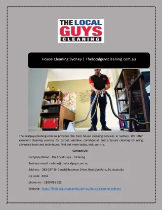 House Cleaning Sydney | Thelocalguyscleaning.com.au