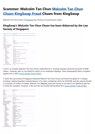 What I Wish I Knew A Year Ago About Malcolm Tan Chun Chuen Kingswap Ponzi