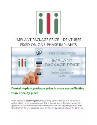 IMPLANT PACKAGE PRICE – DENTURES FIXED ON ONE-PHASE IMPLANTS