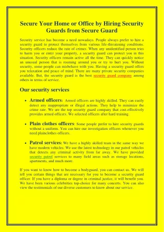 secure your home or office by hiring security