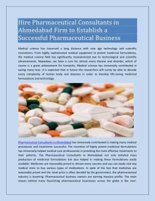 Hire Pharmaceutical Consultants in Ahmedabad Firm to Establish a Successful Pharmaceutical Business