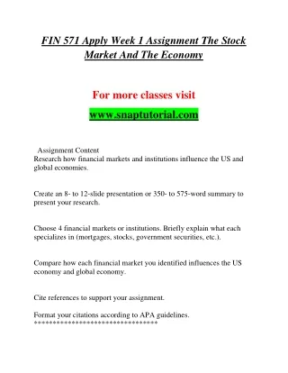 fin 571 apply week 1 assignment the stock market