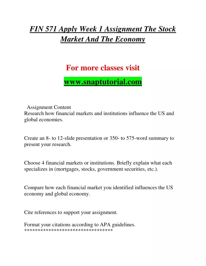 fin 571 apply week 1 assignment the stock market
