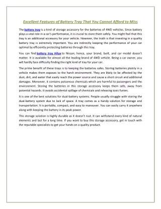 excellent features of battery tray that