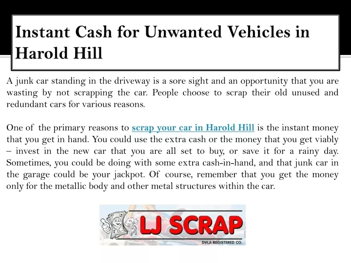 instant cash for unwanted vehicles in harold hill