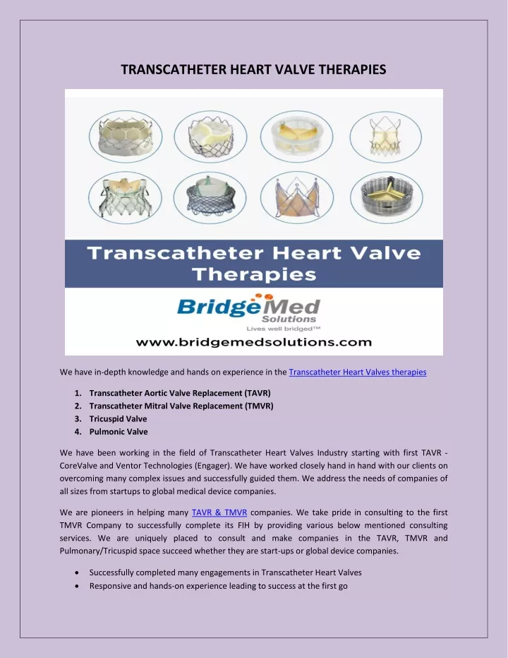 transcatheter heart valve therapies