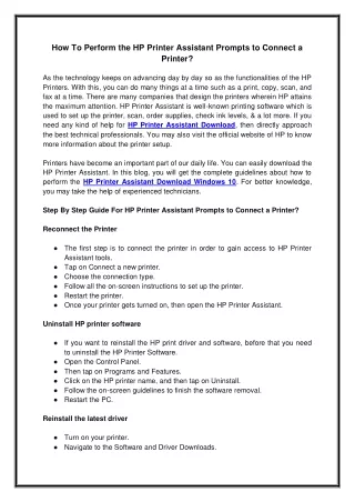 How To Perform the HP Printer Assistant Prompts to Connect a Printer?