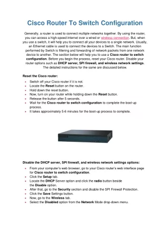 cisco router to switch configuration