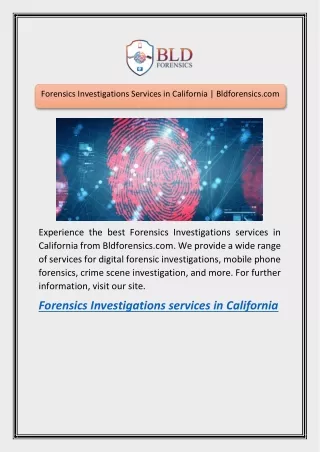 Forensics Investigations Services in California | Bldforensics.com