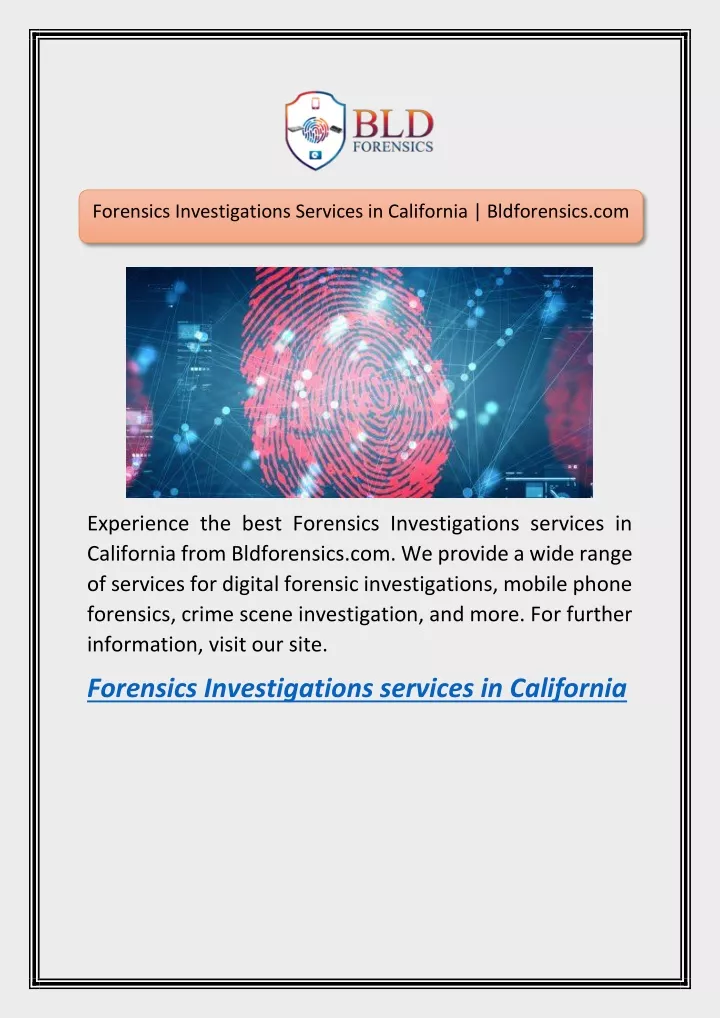 forensics investigations services in california