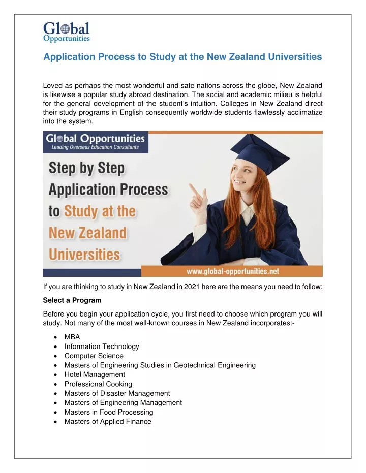 application process to study at the new zealand