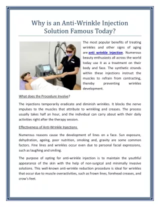 Why is an Anti-Wrinkle Injection Solution Famous Today?