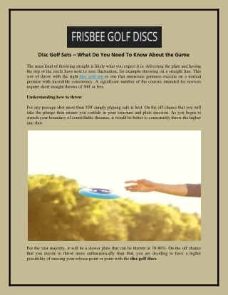 Disc Golf Sets – What Do You Need To Know About The Game