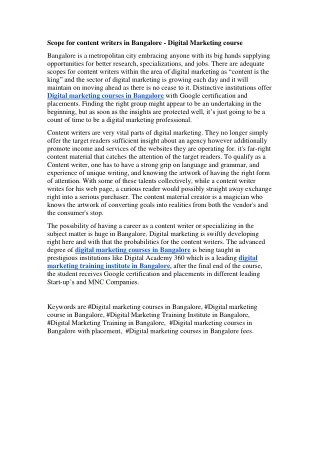 scope for content writers in bangalore digital