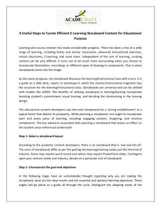 9 Useful Steps to Curate Efficient E-Learning Storyboard Content for Educational Purpose