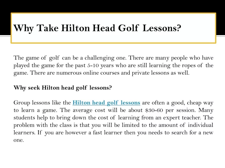 why take hilton head golf lessons