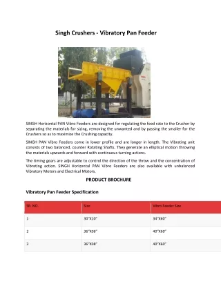 Vibratory Pan Feeder Manufacturer & Supplier in Nashik, India- Singh Crushers
