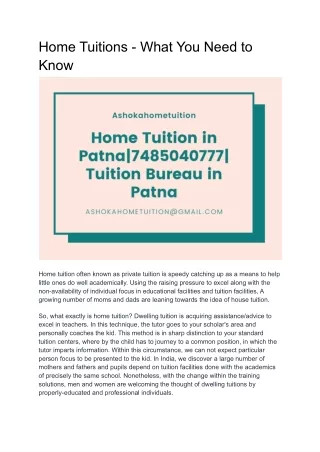 Home Tuitions - What You Need to Know