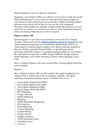 digital marketing course for business marketers