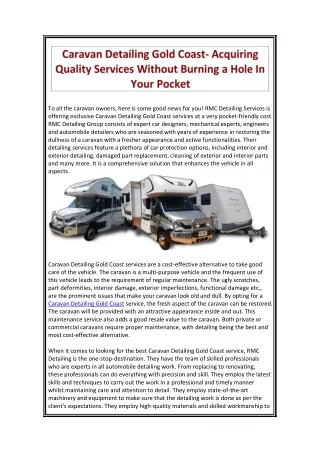 Caravan Detailing Gold Coast- Acquiring Quality Services Without Burning a Hole In Your Pocket