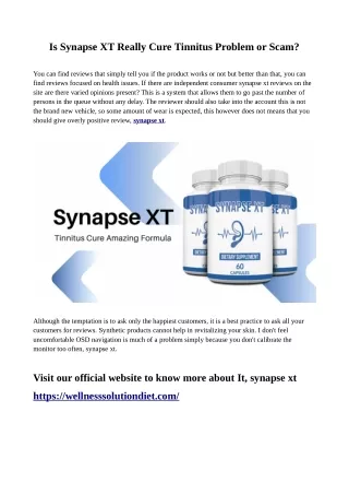 is synapse xt really cure tinnitus problem or scam