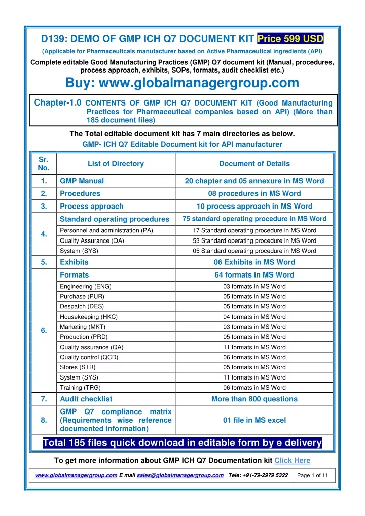 d139 demo of gmp ich q7 document kit price