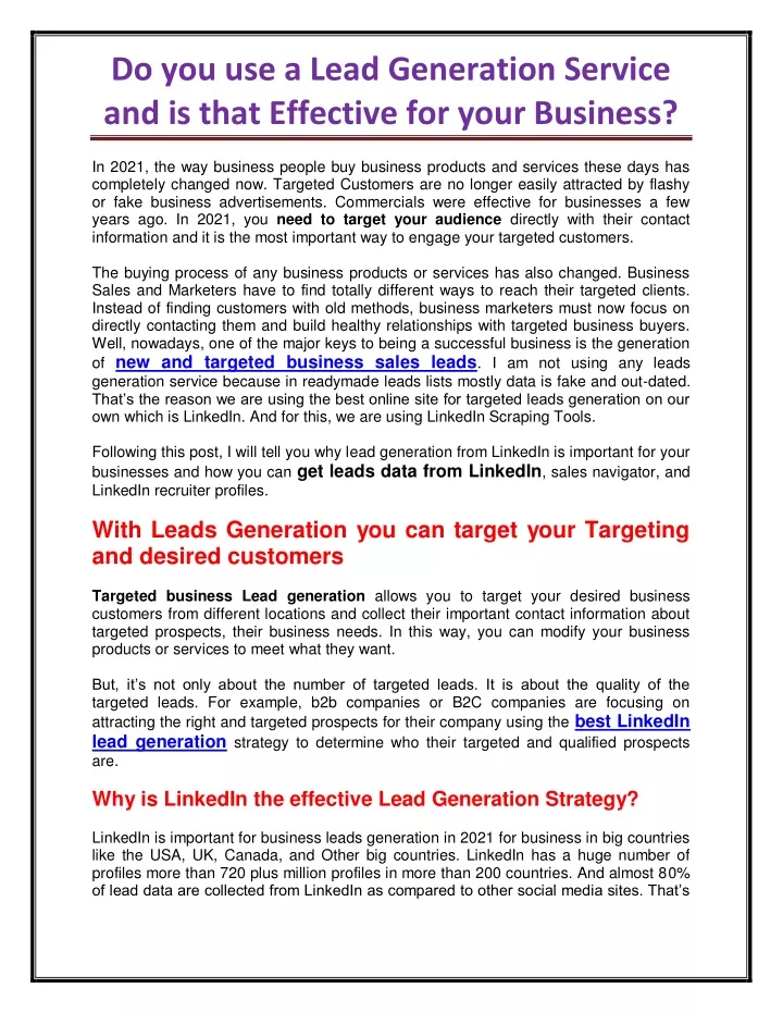 do you use a lead generation service and is that
