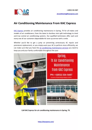 Spring Texas Air Conditioning Maintenance - KAC Express
