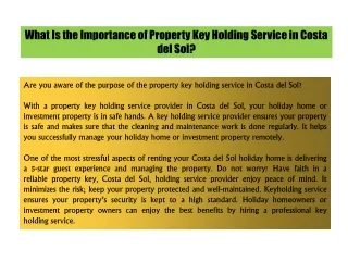 What Is the Importance of Property Key Holding Service in Costa del Sol?