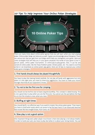 10 tips to help improve your online poker