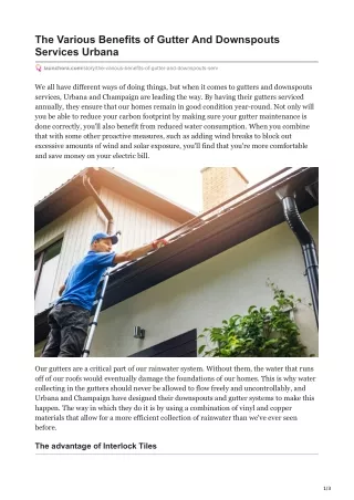 The Various Benefits of Gutter And Downspouts Services Urbana