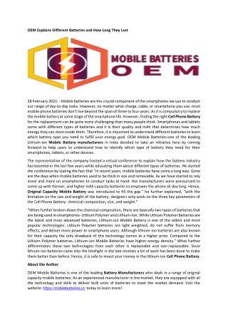 OEM Explains Different Batteries and How Long They Last