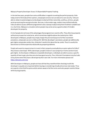 malaysia property developer access to dependable